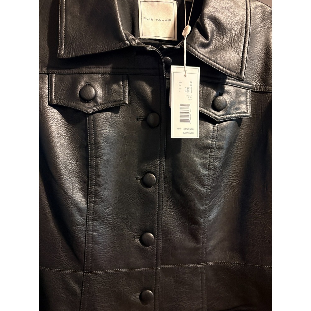 Elie Tahari Black Faux Leather Overcoat Sz M, Retail $425 - Picture 10 of 10